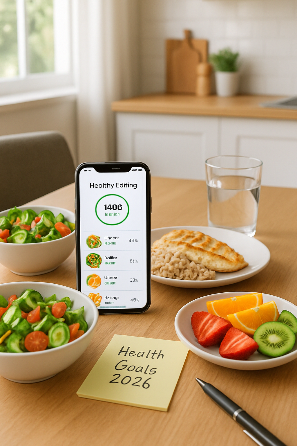 A smartphone screen showing the SnapEat AI app with its AI nutrition coach feature analyzing a photo of a healthy salad.