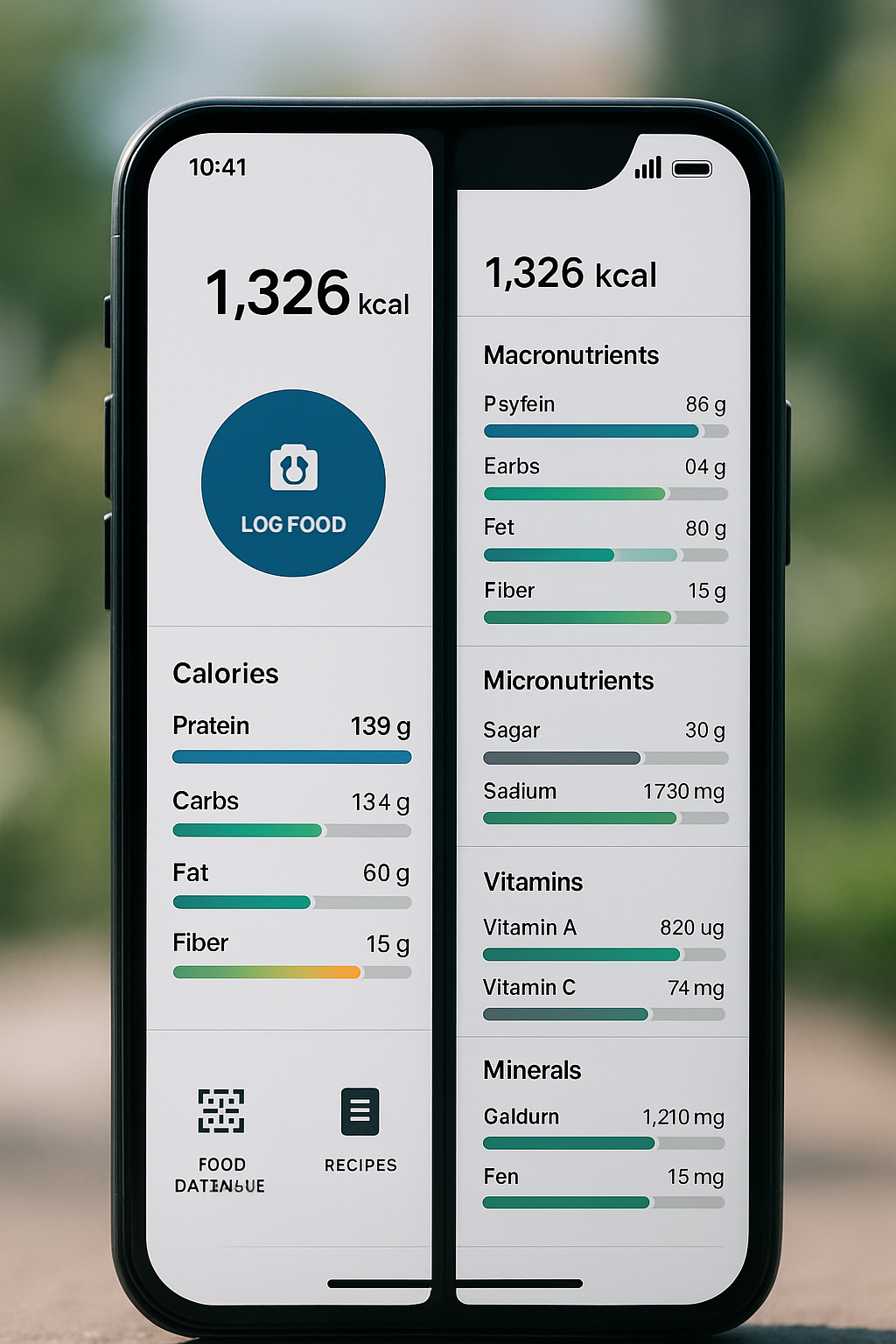 A smartphone showing an AI nutrition tracker interface comparing Heat and Timberwolves apps.