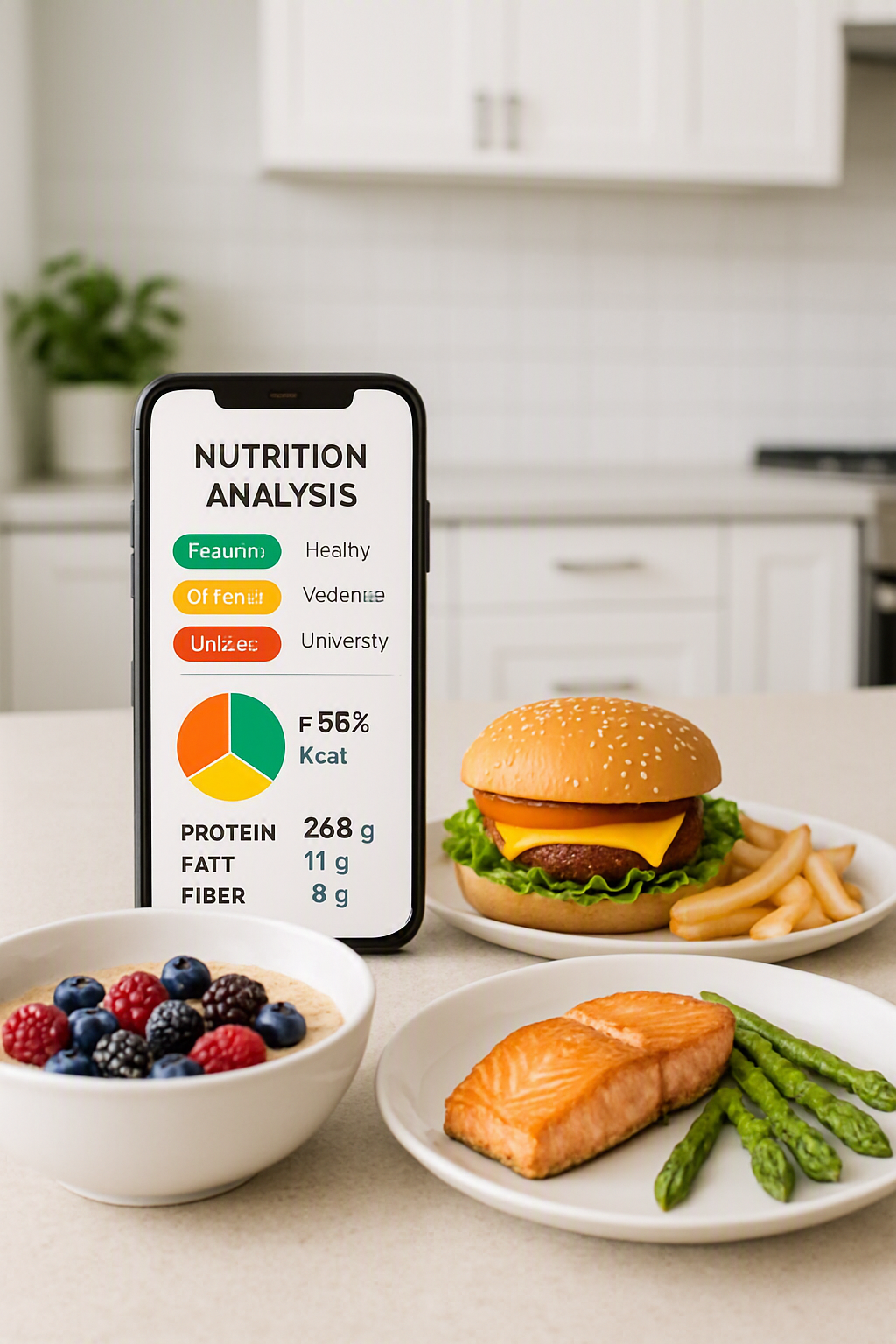 A phone showing the SnapEat AI app interface analyzing a meal, demonstrating its dual-layer communication of simple insights and detailed nutritional data.