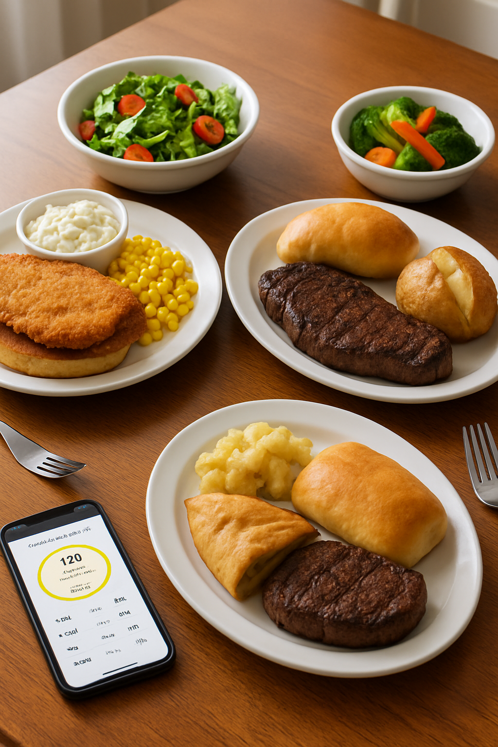 A football field with a plate of healthy food at the 50-yard line, symbolizing the Iowa vs Nebraska health rivalry and using an AI food tracker app.