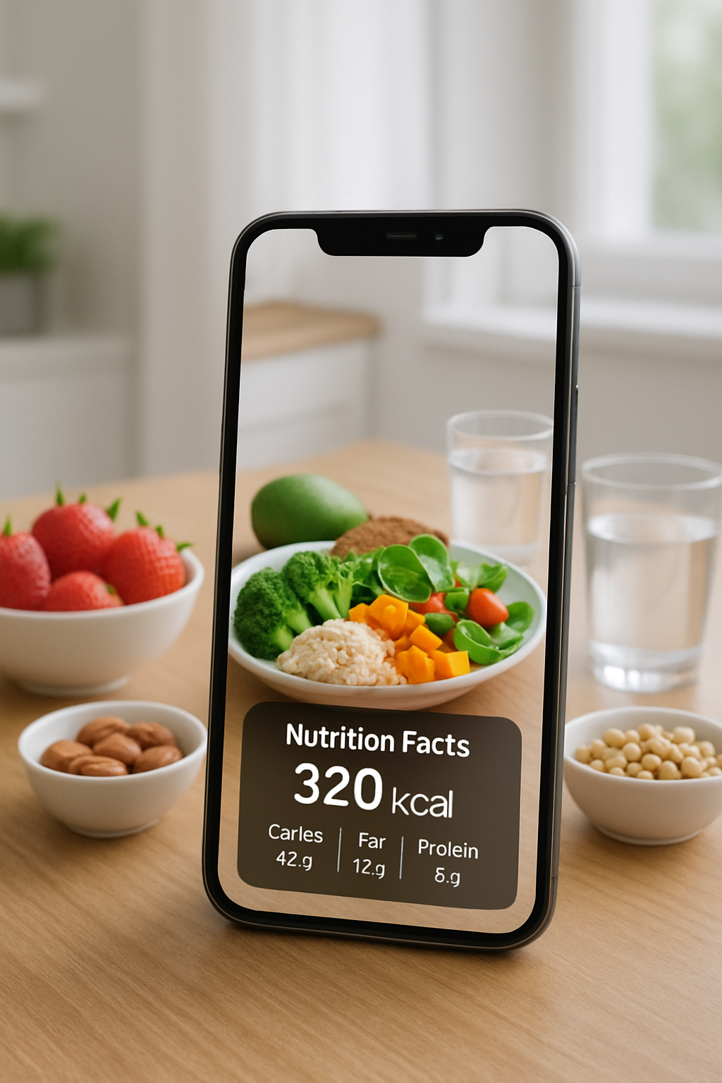 Smartphone showing the SnapEat AI food scanner app next to a Roblox character earning a reward