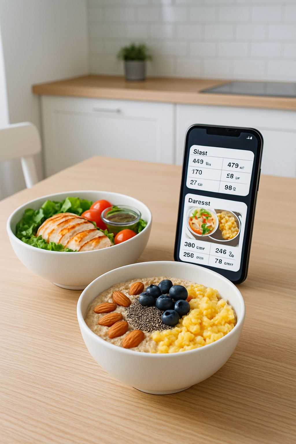 A comparison of a lion's lean meal and a bear's bulking meal with the SnapEat AI nutrition tracker app interface.
