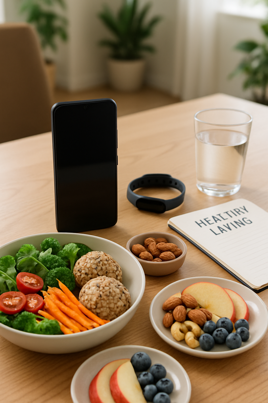 A person using the SnapEat AI nutrition tracker on their phone to analyze the calories and macros of a healthy salad