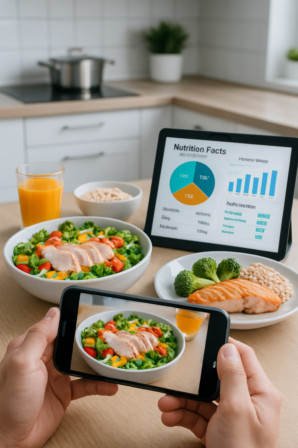 A smartphone running the SnapEat AI app, showing an instant nutritional analysis of a healthy meal.