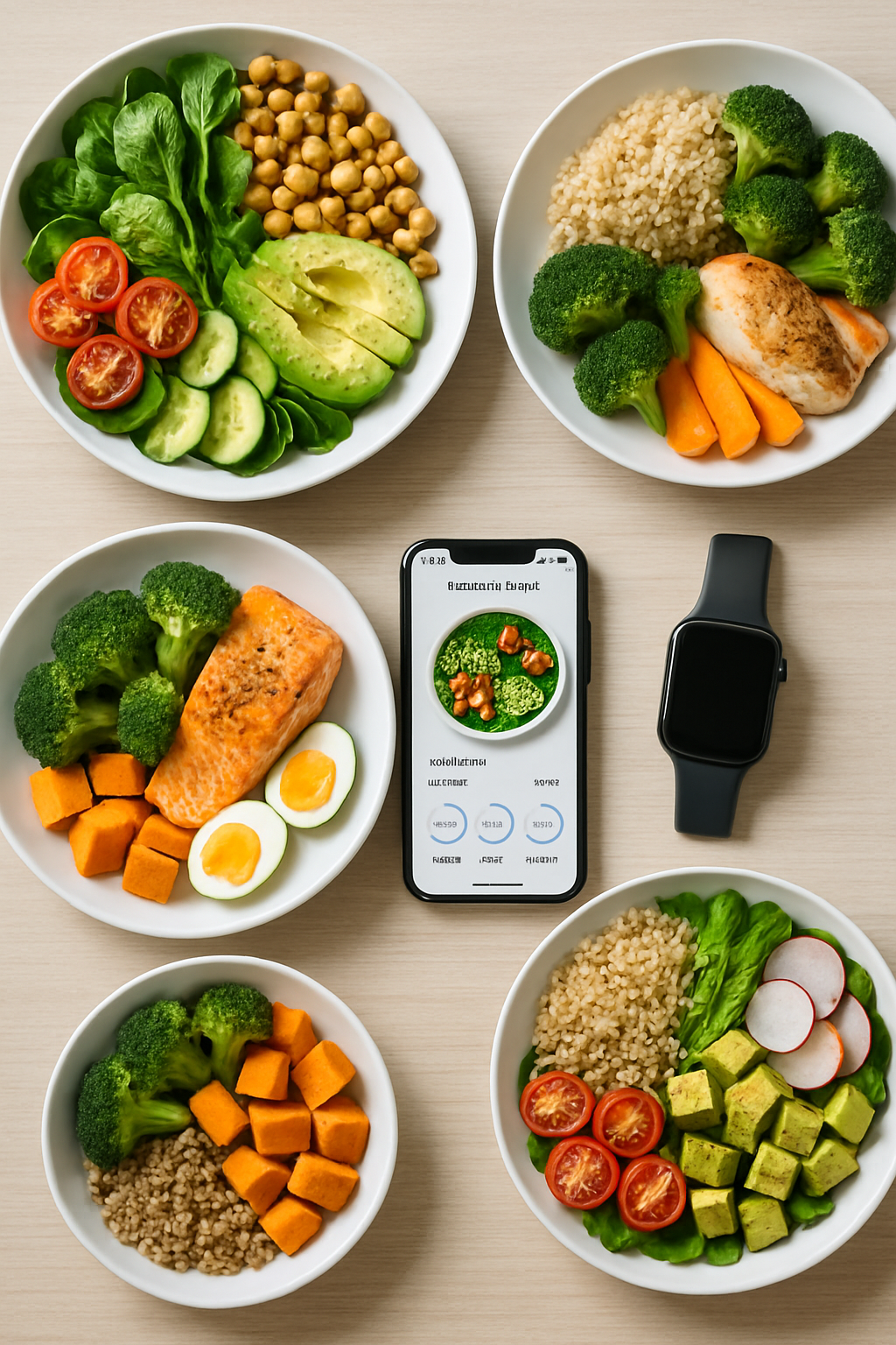 A smartphone showing the SnapEat AI nutrition coach interface analyzing a photo of a healthy meal.