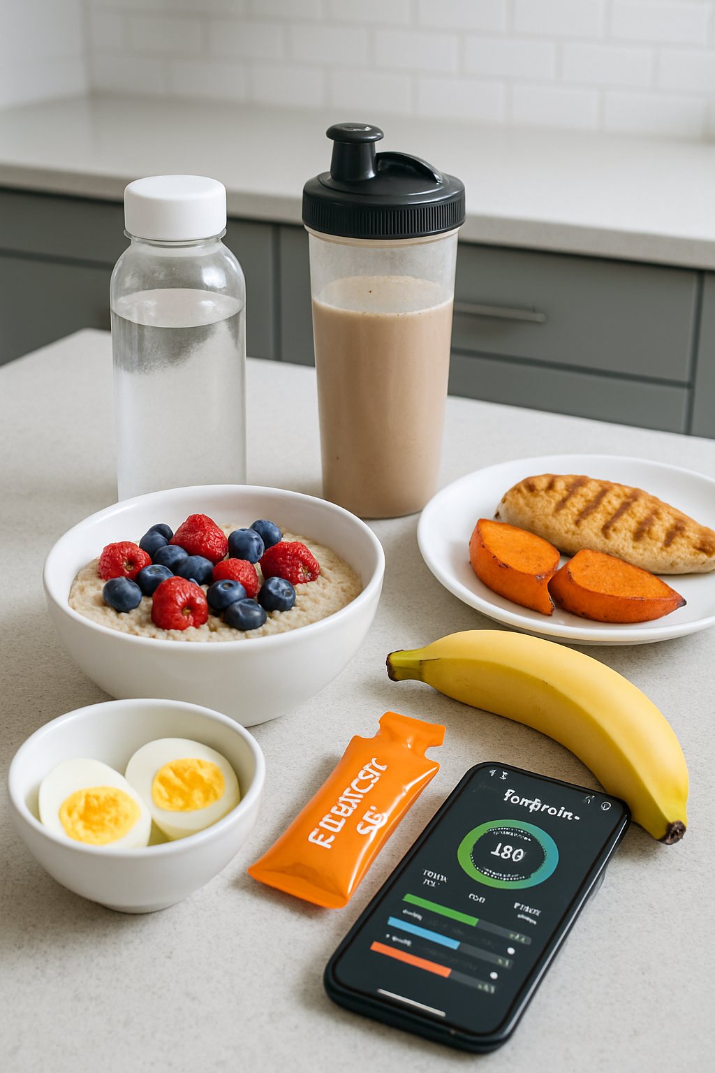 Athlete using the SnapEat AI nutrition coach app on their phone to analyze a healthy meal for peak performance.